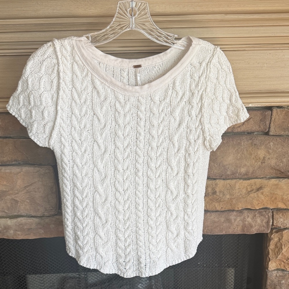 Free People Cream Baby Cable Knit Tee